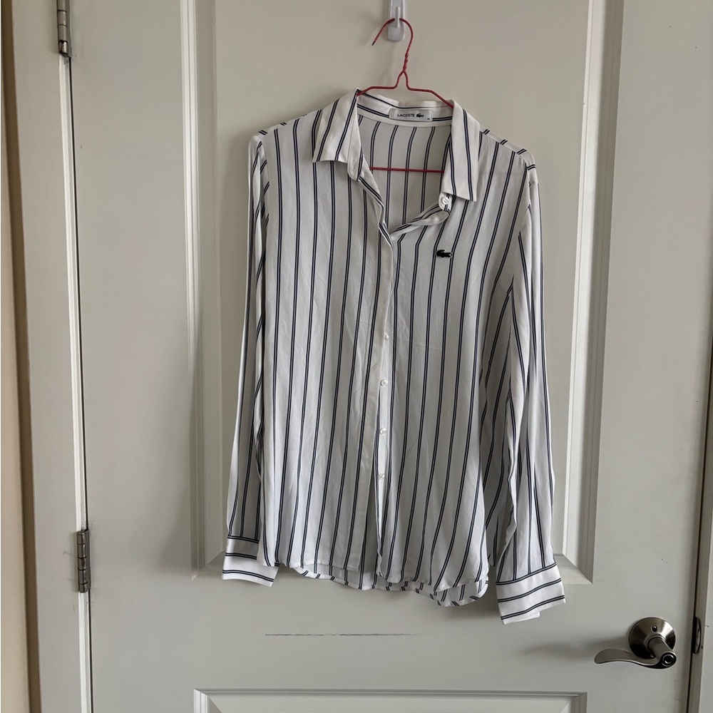 Lacoste Ivory and Navy Striped Shirt